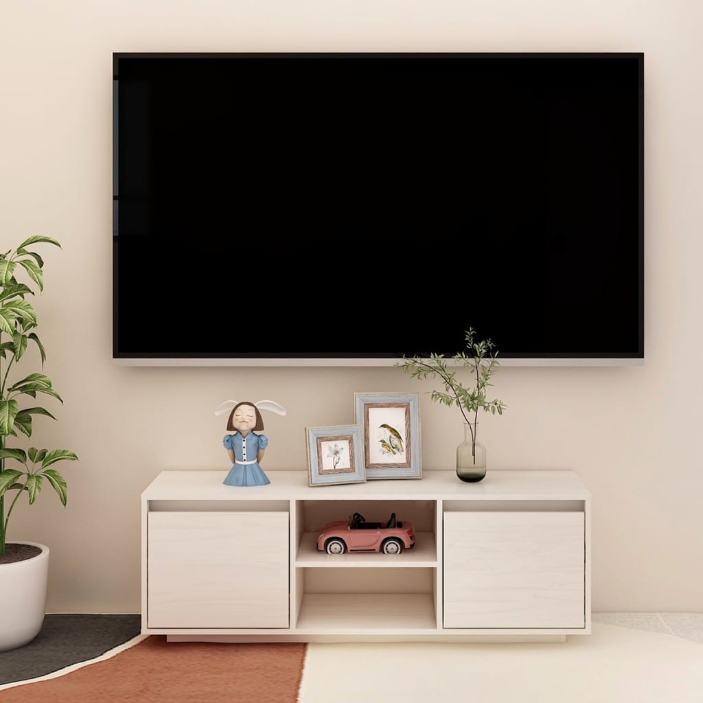 Meuble TV Blanc 110x30x40 cm Bois de pin massif | meublestv.fr 2