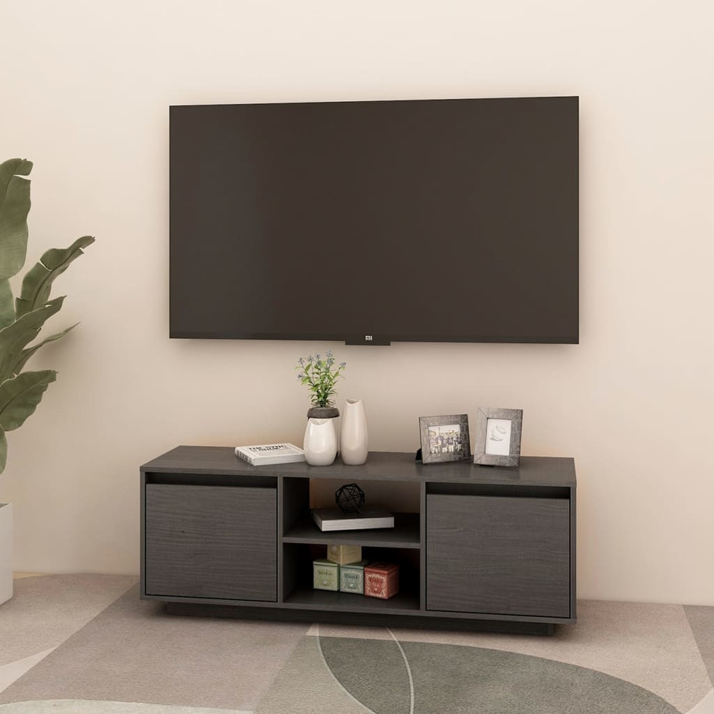 Meuble TV Gris 110x30x40 cm Bois de pin massif | meublestv.fr 4