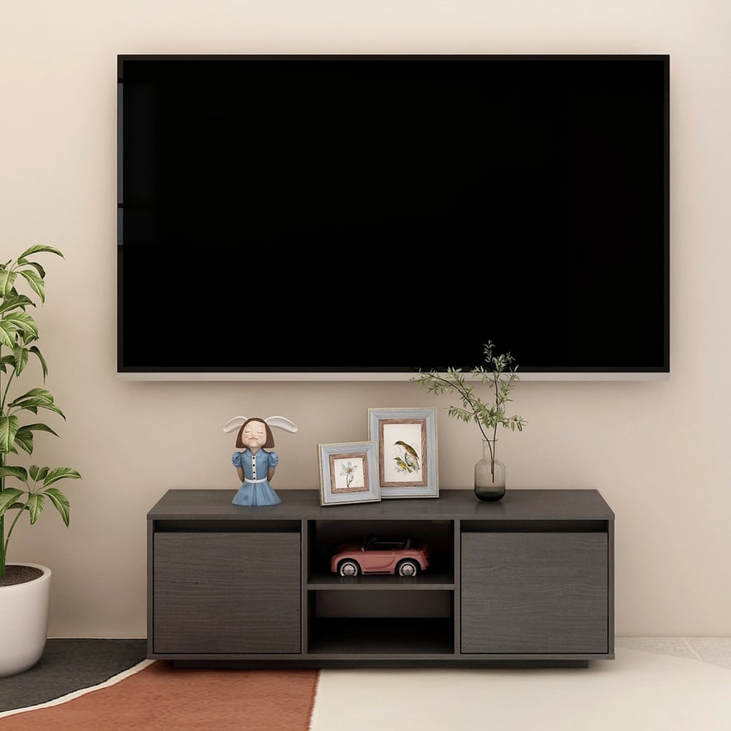Meuble TV Gris 110x30x40 cm Bois de pin massif | meublestv.fr 2