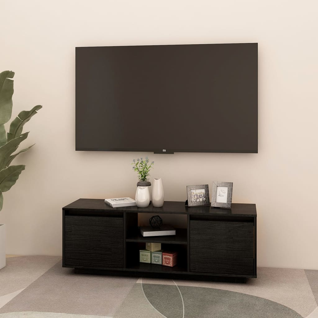Meuble TV Noir 110x30x40 cm Bois de pin massif | meublestv.fr 4