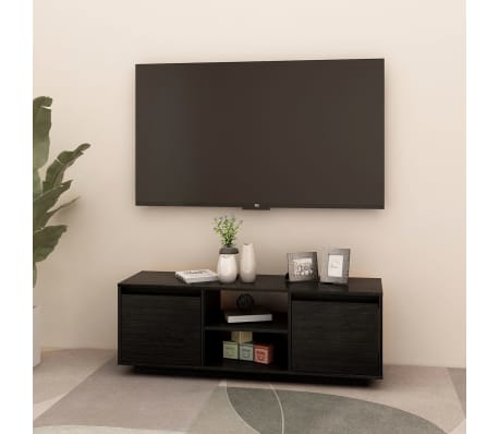 vidaXL Έπιπλο Τηλεόρασης Μαύρο 110 x 30 x 40 εκ. από Μασίφ Ξύλο Πεύκου