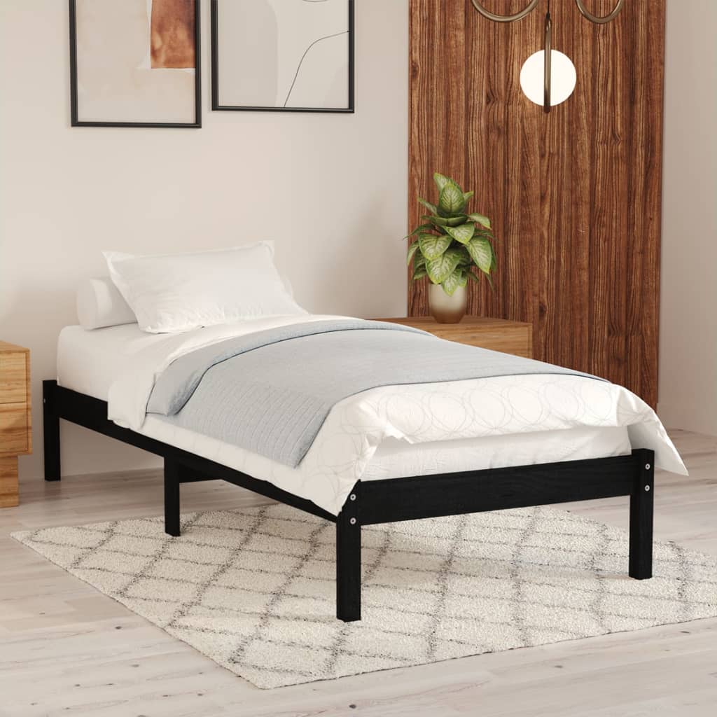 Estructura de cama de madera maciza de pino negra 90x200 cm