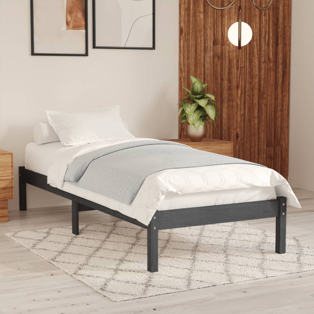 vida XL Massivholzbett Grau Kiefer 100x 200 cm