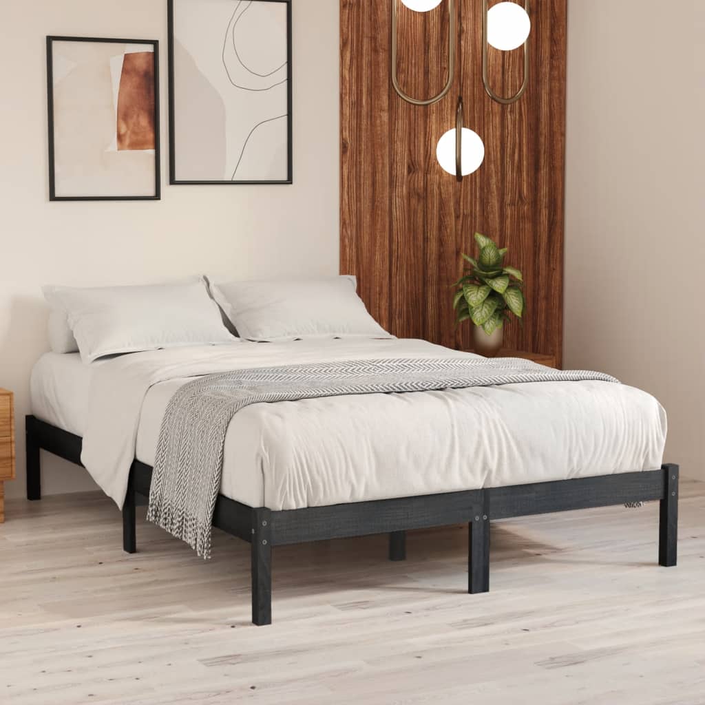 vida XL Massivholzbett Grau Kiefer 140x 200 cm