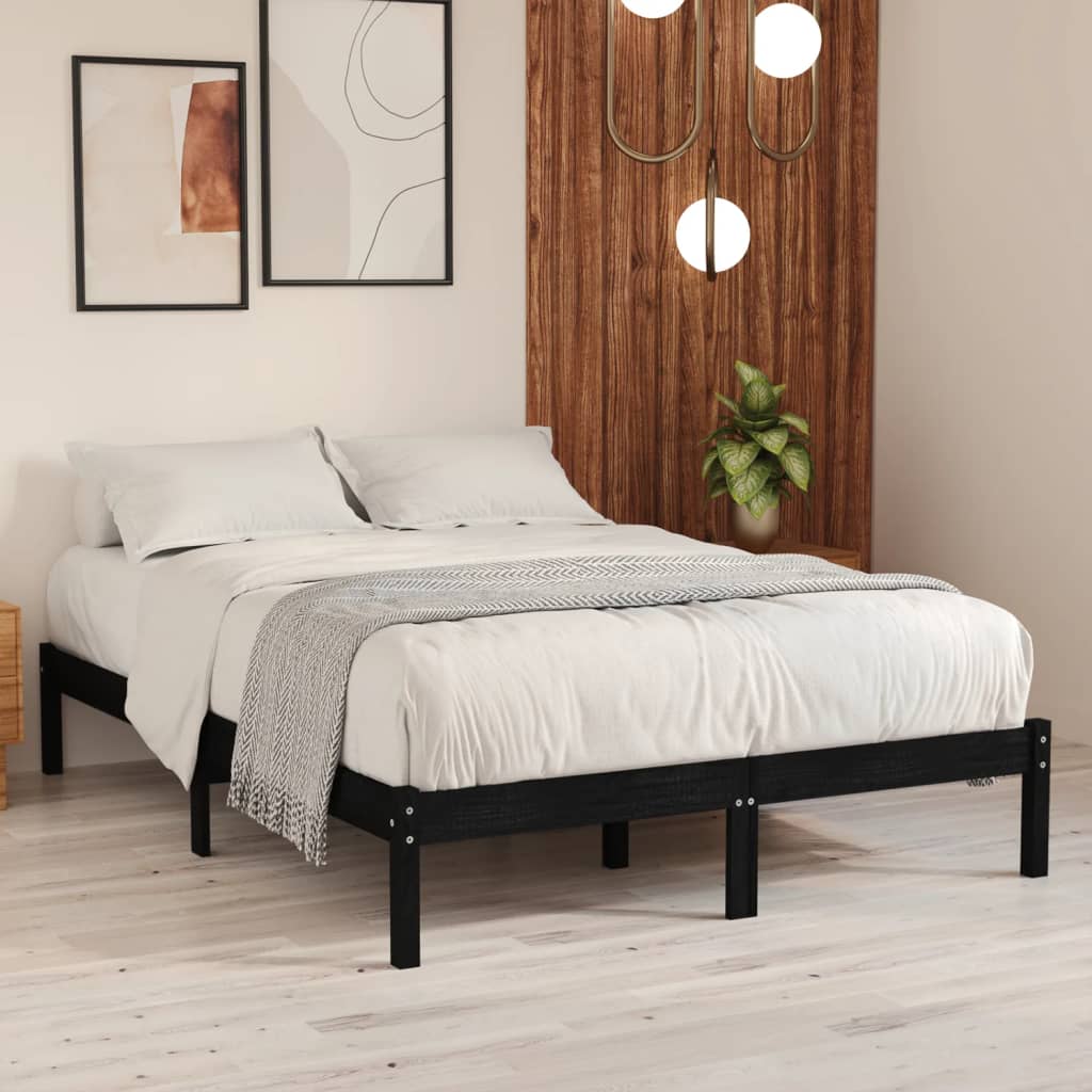 Estructura de cama de madera maciza de pino negra 140x200 cm 