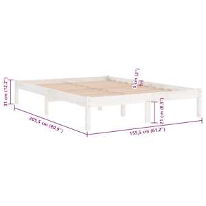Rám postele bílý masivní dřevo 150 x 200 cm King Size - obrázek 8