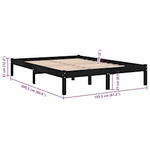 Rám postele černý masivní dřevo 150 x 200 cm King Size - obrázek 8