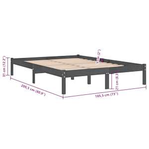 Rám postele šedý masivní dřevo 180 x 200 cm Super King - obrázek 8