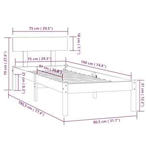 Rám postele bílý masivní dřevo 75 x 190 cm malé jednolůžko - obrázek 9