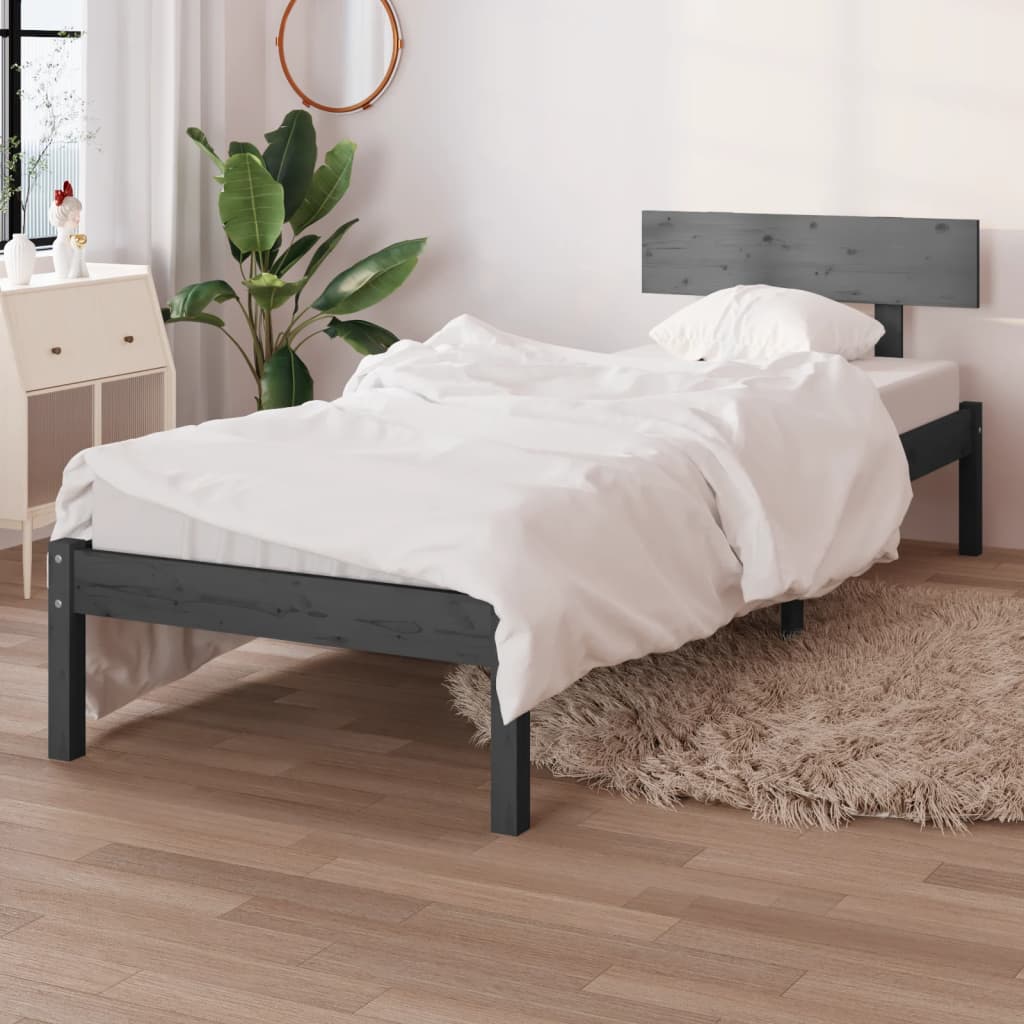810109 Bed Frame Grey Solid Wood Pine 75x190 cm 2FT6 Small Single