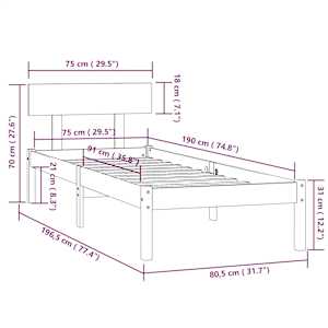 Rám postele černý masivní dřevo 75 x 190 cm malé jednolůžko - obrázek 9