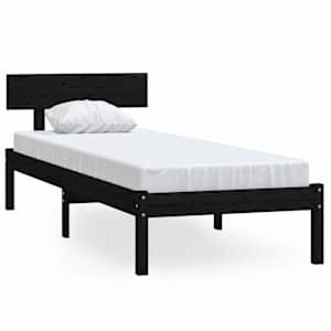 vidaXL voodiraam, must, t&auml;ism&auml;nnipuit, 90 x 190 cm