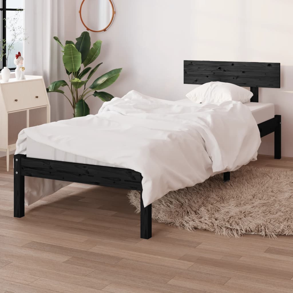 vidaXL Cadru de pat single, negru, 90x190 cm, lemn masiv de pin