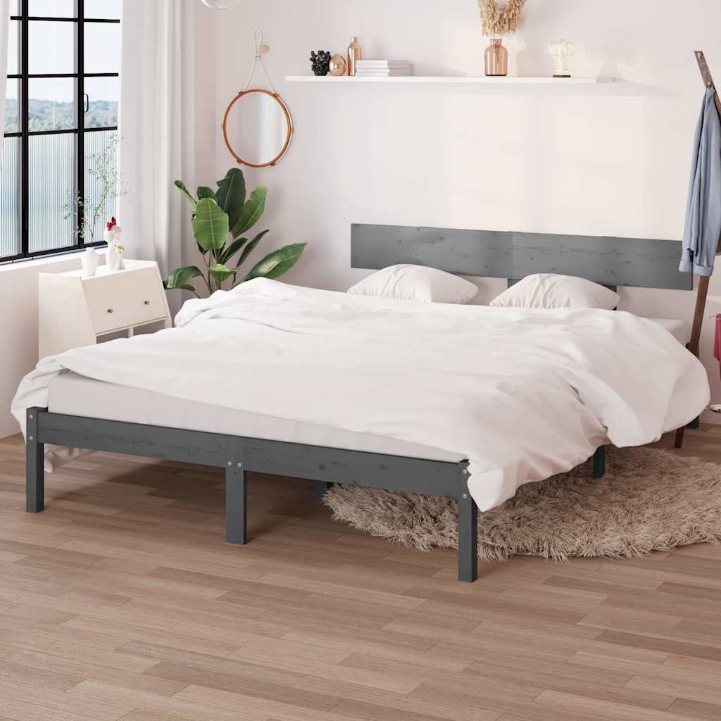 vidaXL Rama ��ka, szara, lite drewno, 120x190 cm, podw�jna