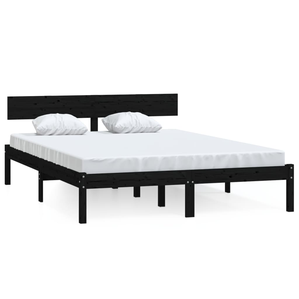 Cadru de pat UK Small Double, negru, 120x190 cm, lemn masiv pin