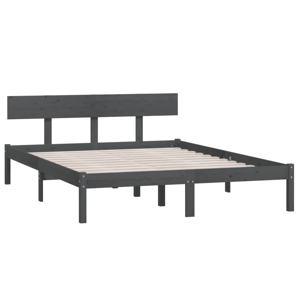 vidaXL Bedframe massief grenenhout grijs 135x190 cm UK Double