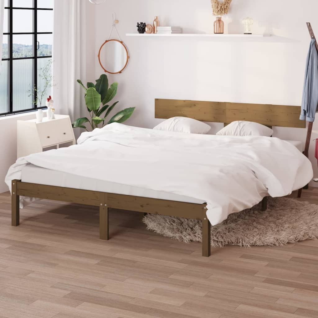 Estructura de cama madera pino doble marrón 135x190 cm