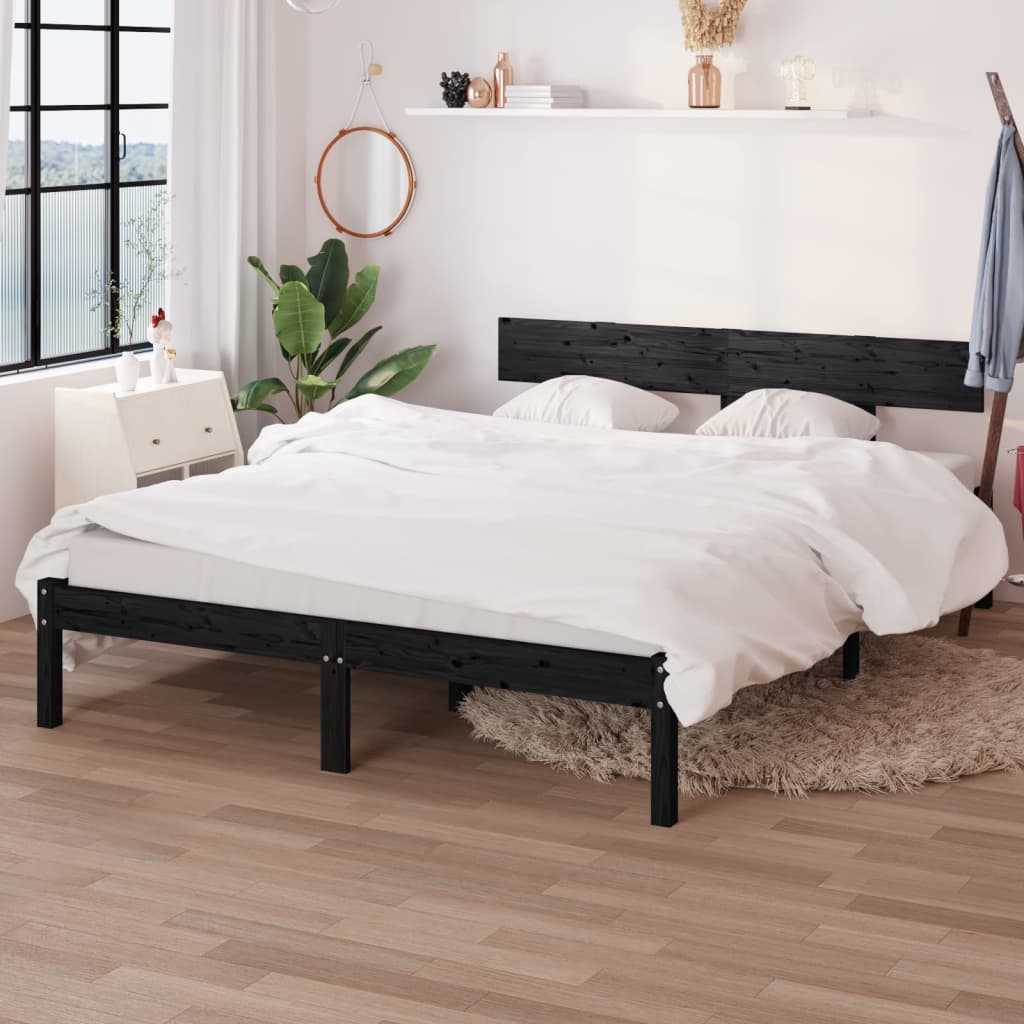 vidaXL Cadru de pat UK dublu, negru, 135x190 cm, lemn masiv de pin