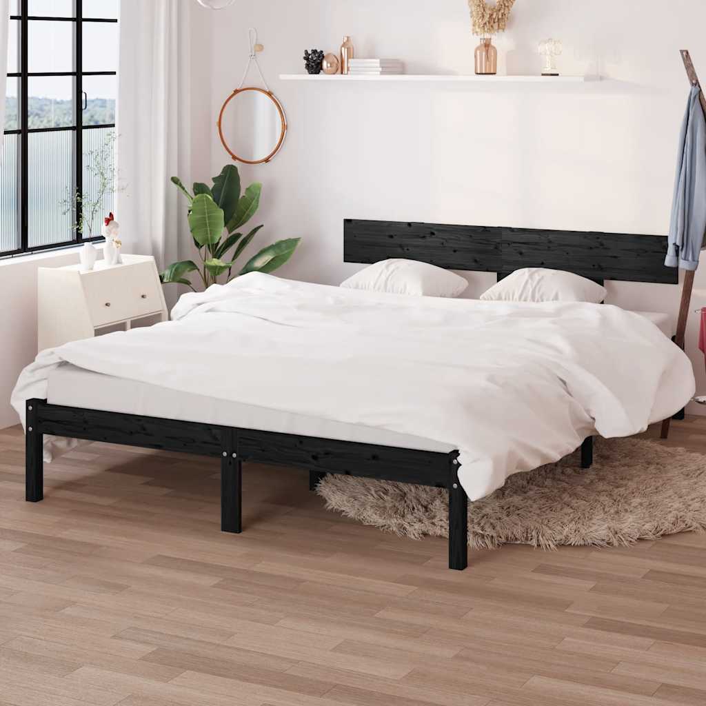 vidaXL Rama ��ka, czarna, lite drewno sosnowe, 135x190 cm, podw�jna