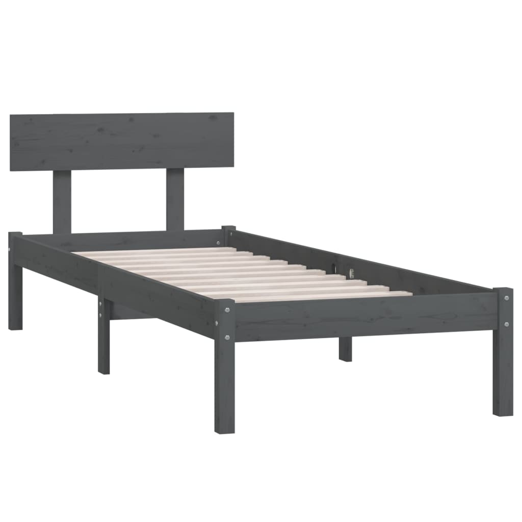 vidaXL Bedframe massief grenenhout grijs 90x200 cm