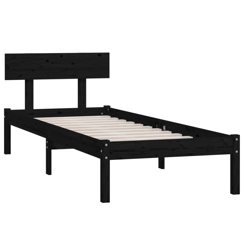 vidaXL Bedframe massief grenenhout zwart 90x200 cm