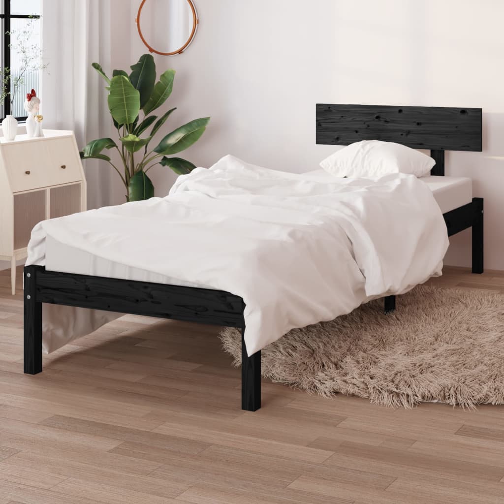 vidaXL Rama ��ka, czarna, lite drewno sosnowe, 90 x 200 cm