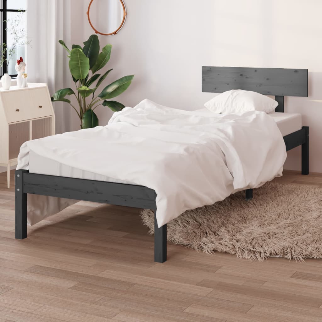Estructura de cama madera maciza de pino gris 100x200 cm