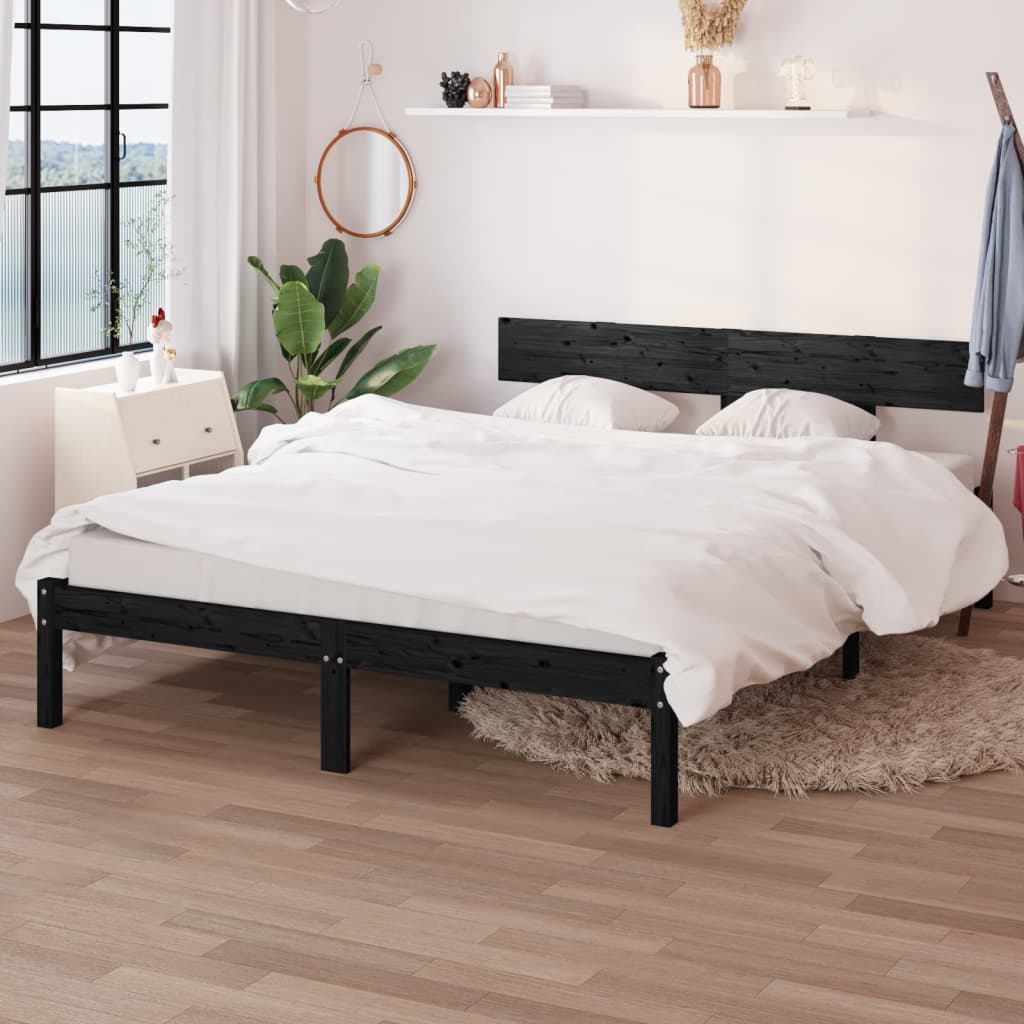 vidaXL Rama ��ka, czarna, lite drewno sosnowe, 140x200 cm
