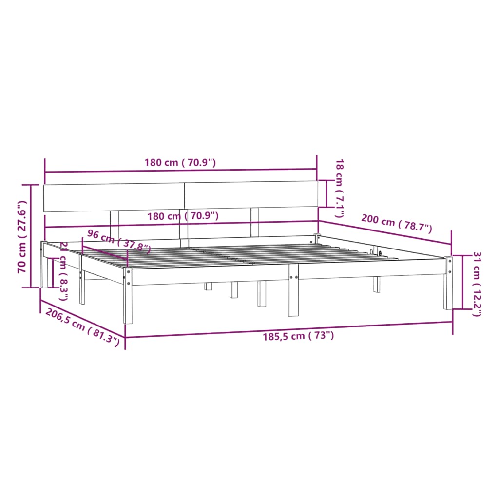 Cadru de pat UK Super King, negru, 180x200 cm lemn masiv pin