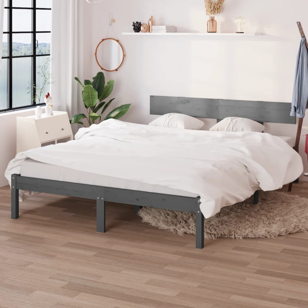 Estructura de cama madera maciza de pino gris 200x200 cm
