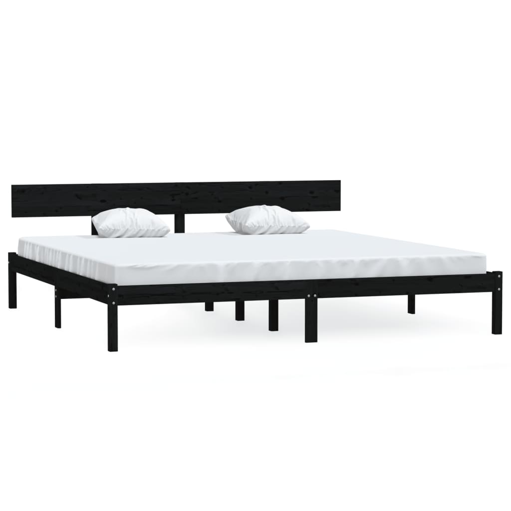 gultas rāmis, melns, priedes masīvkoks, 200x200 cm | Stepinfit.lv
