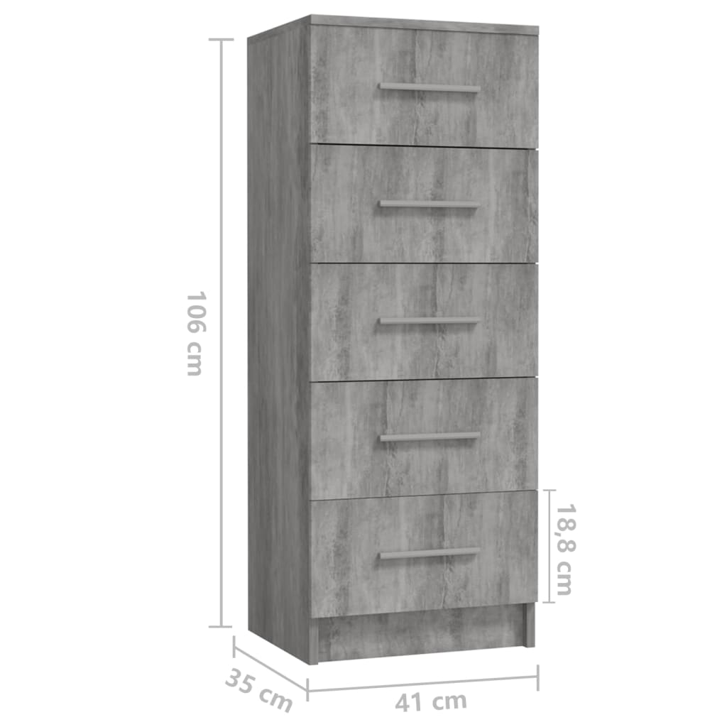 Betonszürke forgácslap fiókos magasszekrény 41 x 35 x 106 cm 
