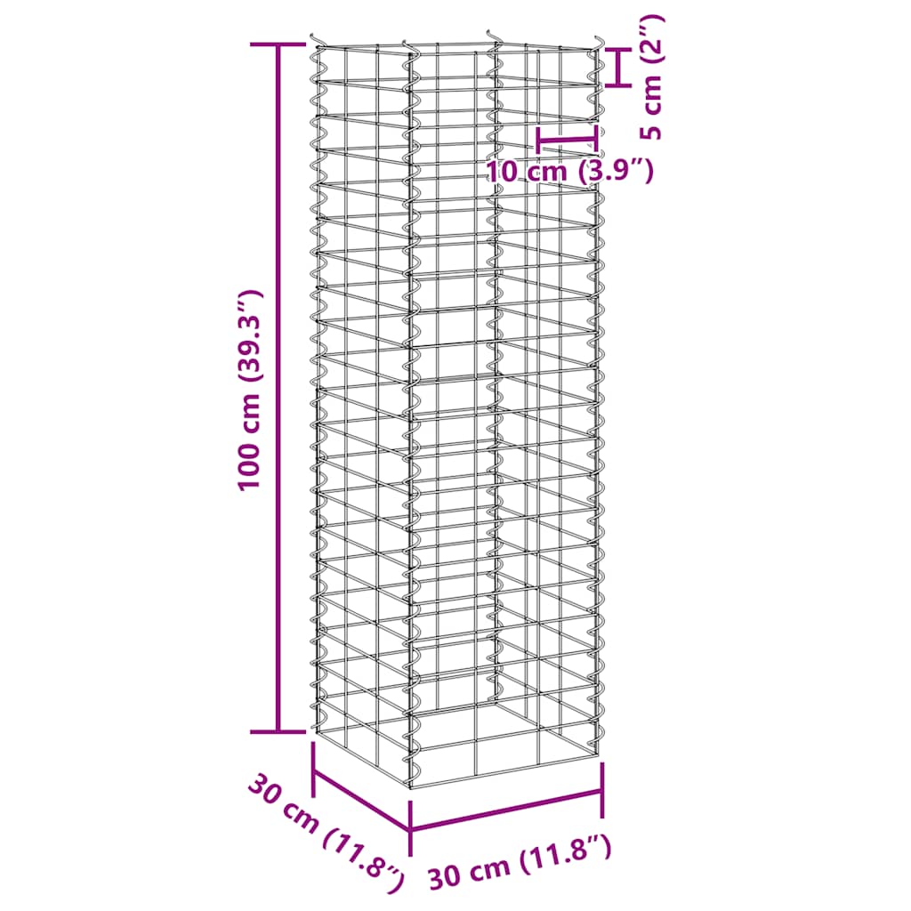 Visoka greda gabion 3 kosi 30x30x100 cm železo - slika 9