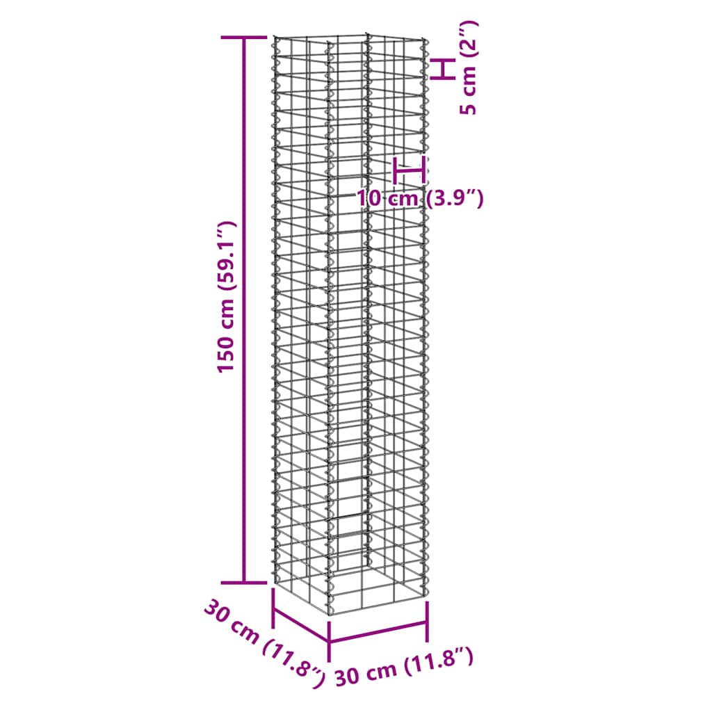 4 db vas gabion magaságyás 30 x 30 x 50 / 100 / 150 / 200 cm 
