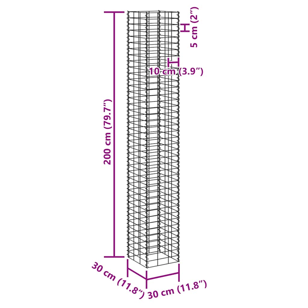 4 db vas gabion magaságyás 30 x 30 x 50 / 100 / 150 / 200 cm 