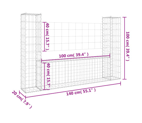 Vidaxl Panier De Gabion En Forme De U Avec Poteaux Fer X X Cm Vidaxl Fr