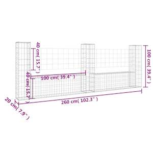 Gabionový koš ve tvaru U se 3 sloupky železo 260 x 20 x 100 cm - obrázek 6