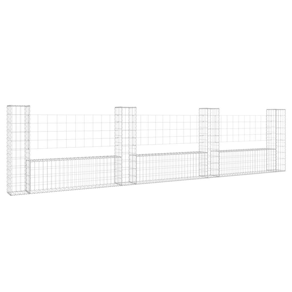 vidaXL Gabionový koš ve tvaru U se 4 sloupky železo 380 x 20 x 100 cm