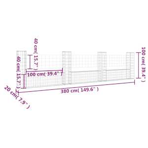 Gabionový koš ve tvaru U se 4 sloupky železo 380 x 20 x 100 cm - obrázek 6