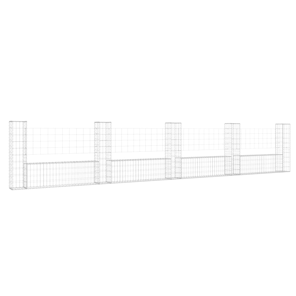 vidaXL Gabionový koš ve tvaru U s 5 sloupky železo 500 x 20 x 100 cm