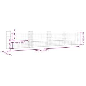 Gabionový koš ve tvaru U s 5 sloupky železo 500 x 20 x 100 cm - obrázek 6