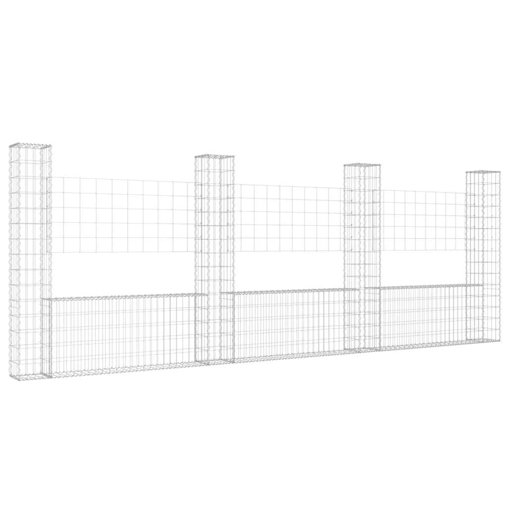 vidaXL Gabionový koš ve tvaru U se 4 sloupky železo 380 x 20 x 150 cm