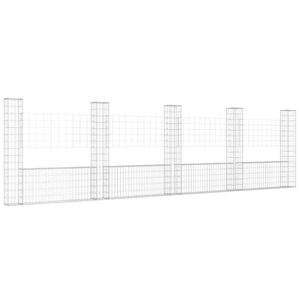 vidaXL Gabionový koš ve tvaru U s 5 sloupky železo 500 x 20 x 150 cm