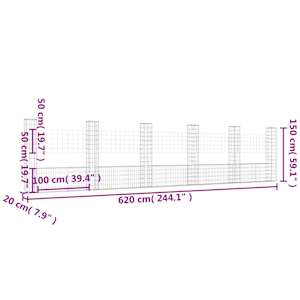 Gabionový koš ve tvaru U se 6 sloupky železo 620 x 20 x 150 cm - obrázek 6