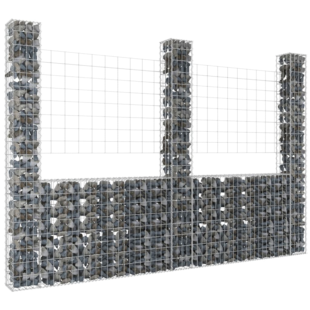 vidaXL Gabionenkorb U-Form mit 3 Säulen Eisen 260x20x200 cm