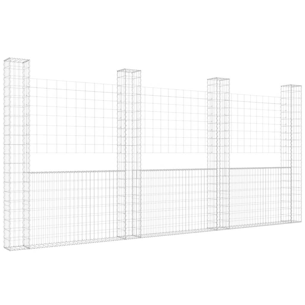 vidaXL Gabionový koš ve tvaru U se 4 sloupky železo 380 x 20 x 200 cm