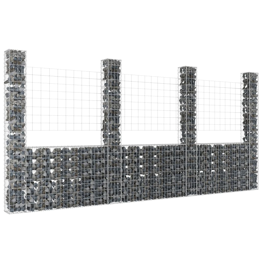U-alakú vas gabionkosár 4 oszloppal 380 x 20 x 200 cm 