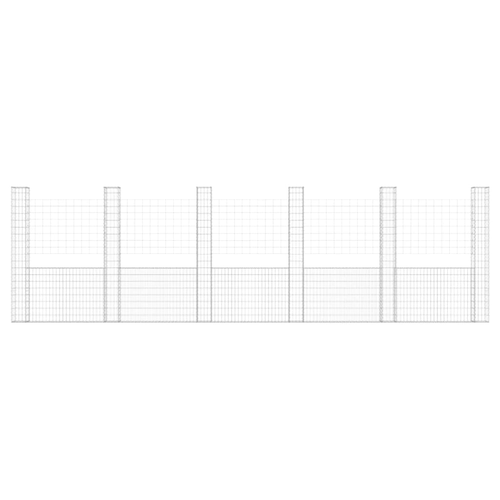 vidaXL U-alakú vas gabionkosár 6 oszloppal 620 x 20 x 200 cm