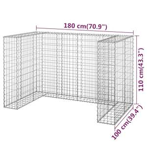 Gabionová zástěna pro popelnice pozinkovaná ocel 180x100x110 cm - obrázek 7