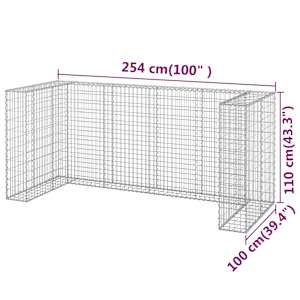 Gabionová zástěna pro popelnice pozinkovaná ocel 254x100x110 cm - obrázek 8